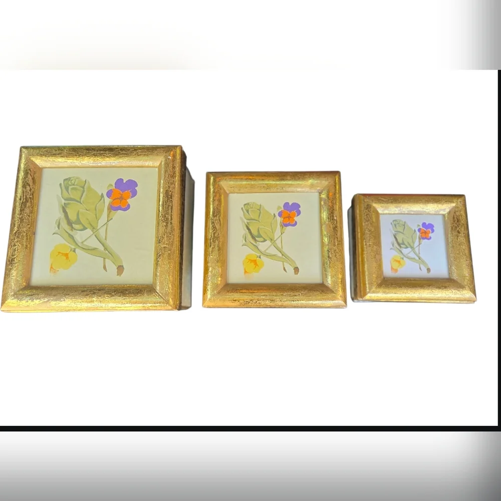 Gold Triple Frame with Floral Art